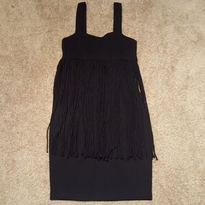 Black Fringe Mini Dress - Merino wool